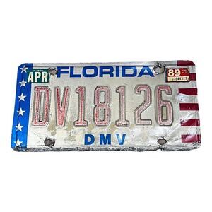 Vintage 1989 Florida Dmv American Collectible License Plate Patriotic Flag Red